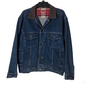 Vintage Marlboro Country Store Blue Denim Jean Jacket with Leather Collar